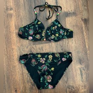 Vintage Victoria's Secret Black Paisley Colorful Bikini Size Medium